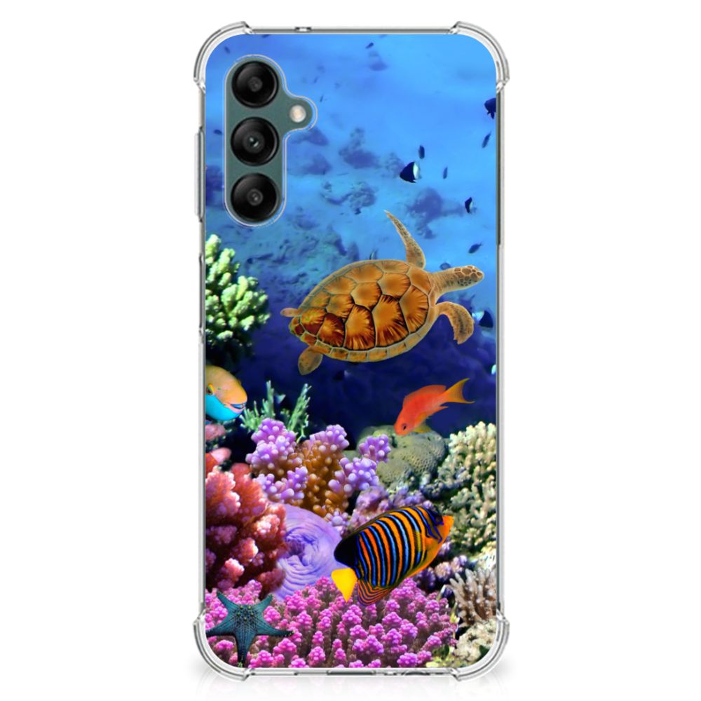 Samsung Galaxy A14 5G/4G Case Anti-shock Vissen with colorful marine life design featuring a turtle and vibrant coral.