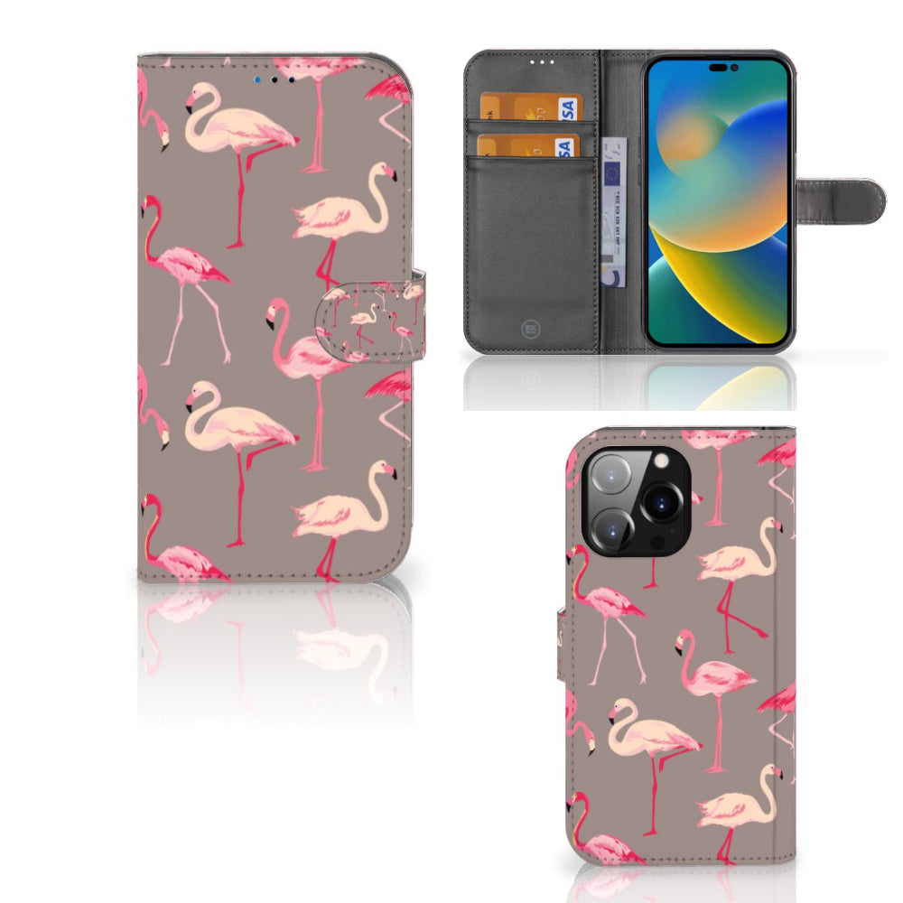 iPhone 14 Pro Max Telefoonhoesje met Pasjes Flamingo