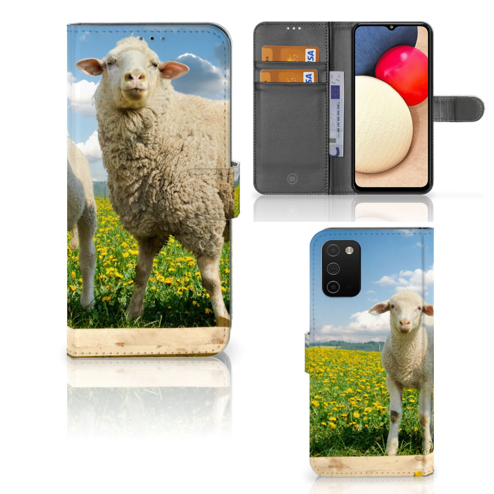 Samsung Galaxy A03s Telefoonhoesje met Pasjes Schaap en Lammetje