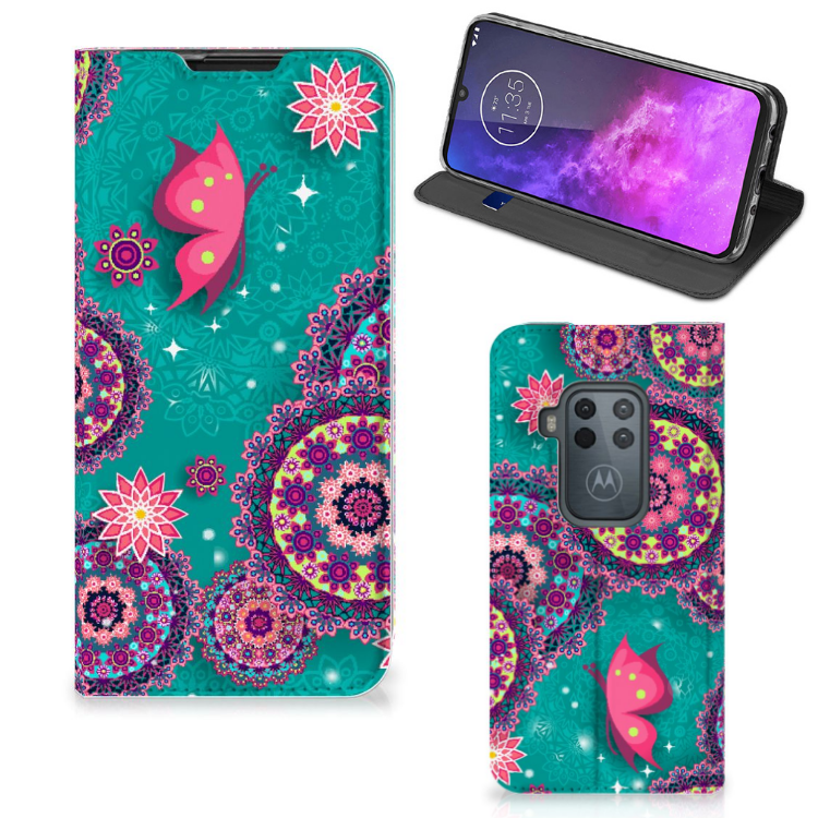 Motorola One Zoom Bookcase Cirkels en Vlinders - B2C Telecom