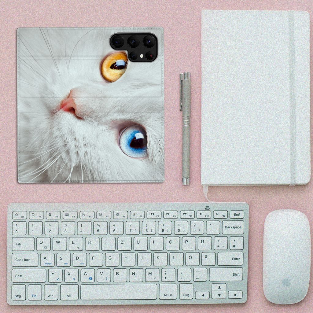 Samsung Galaxy S23 Ultra Hoesje maken Witte Kat - B2C Telecom