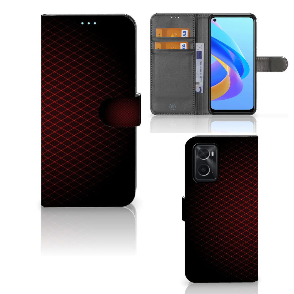 OPPO A76 | A96 Telefoon Hoesje Geruit Rood met ruimte voor 3 pasjes en strak ontwerp