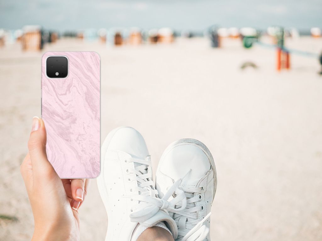 Google Pixel 4 TPU Siliconen Hoesje Marble Pink B2C Telecom