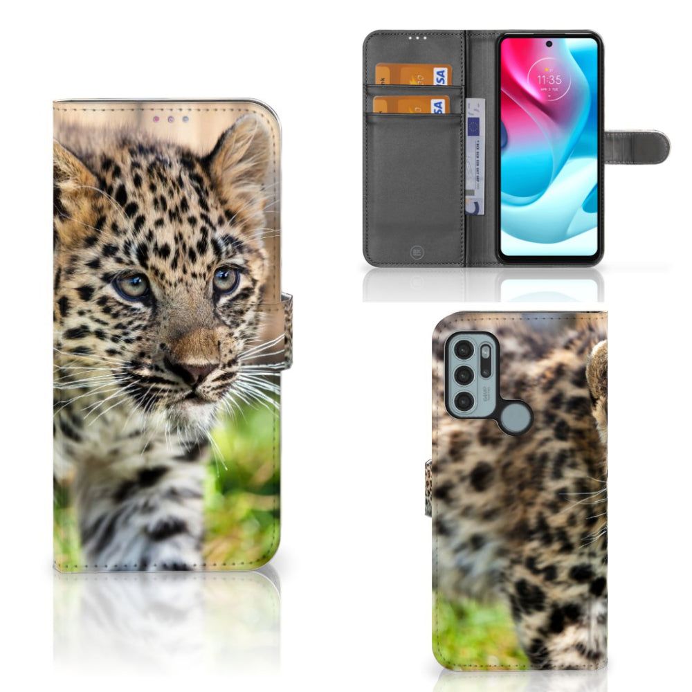 Motorola Moto G60s Telefoonhoesje met Pasjes Baby Luipaard