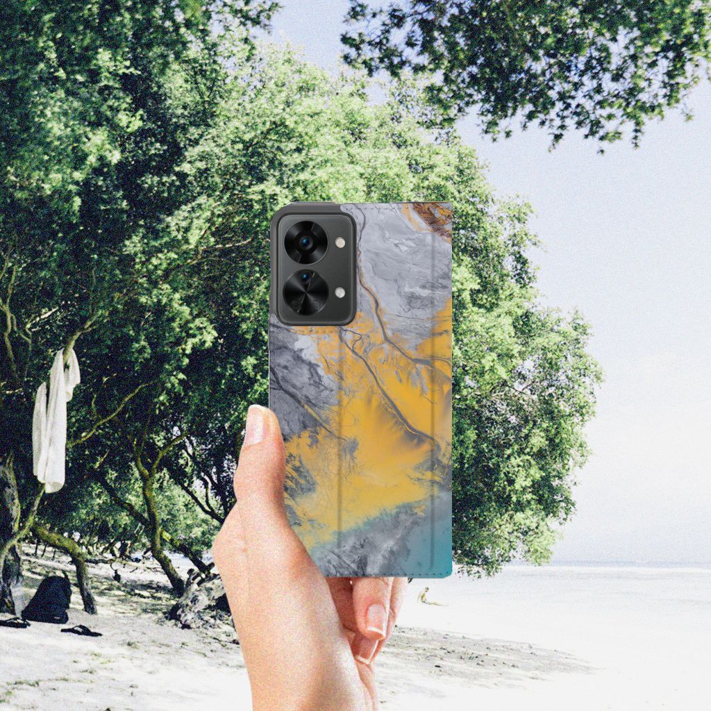 OnePlus Nord 2T Standcase Marble Blue Gold - B2C Telecom