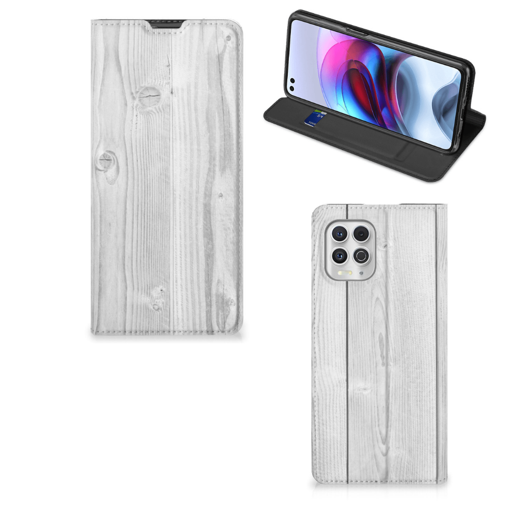 Motorola Moto G100 Book Wallet Case White Wood - B2C Telecom