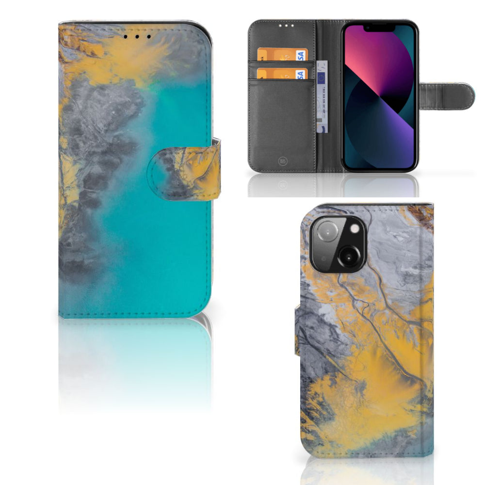 iPhone 13 Mini Bookcase Marble Blue Gold