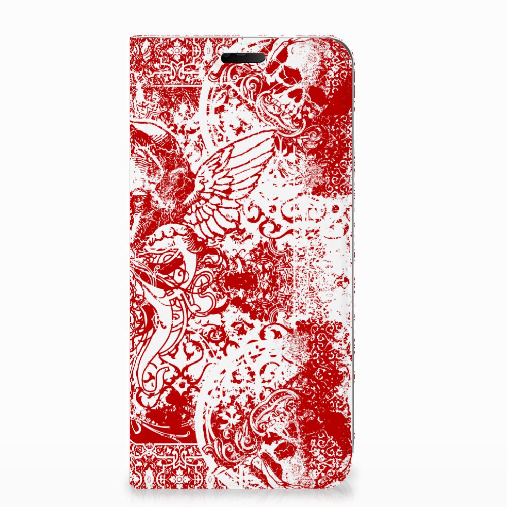 Mobiel BookCase Nokia 7.1 (2018) Angel Skull Rood