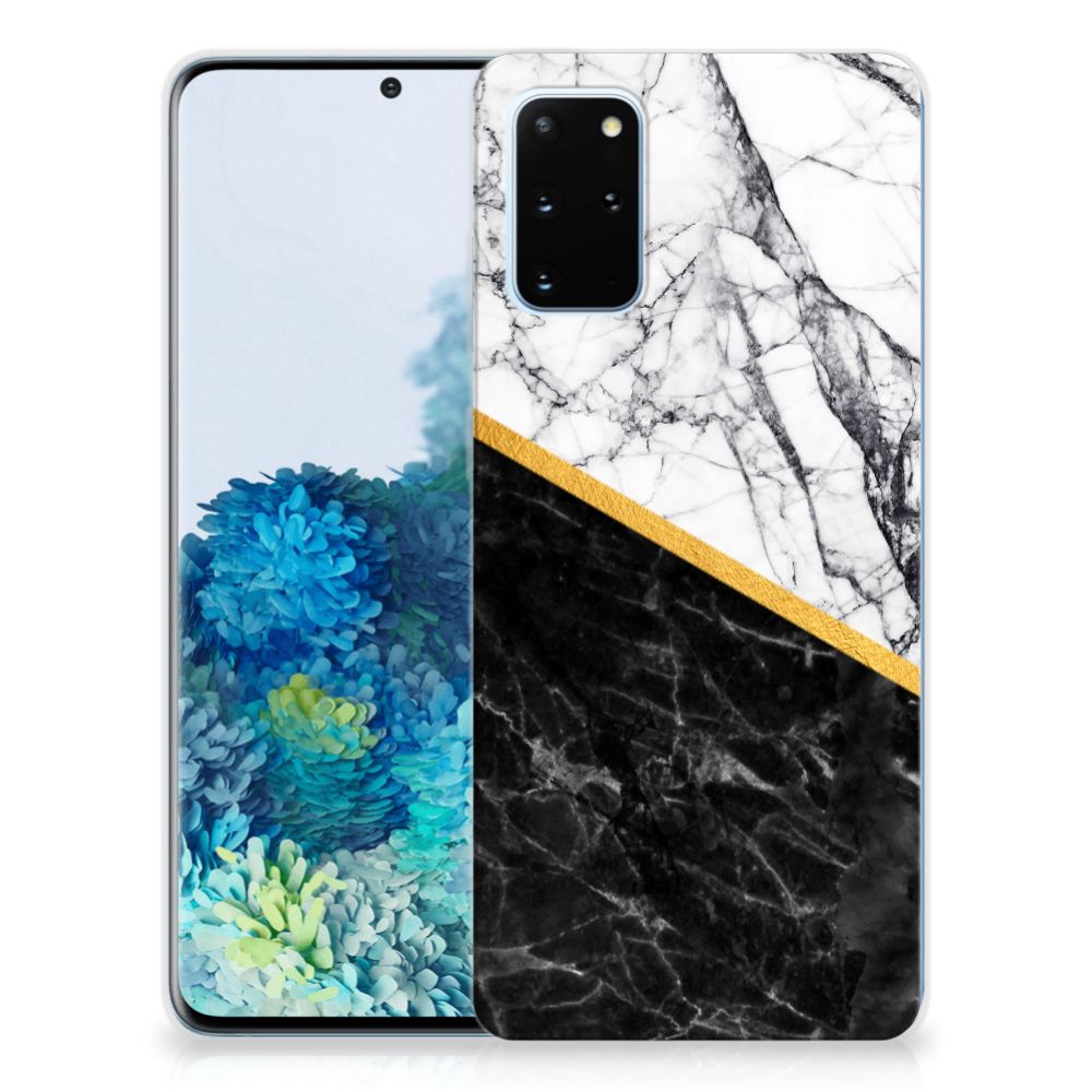 Samsung Galaxy S20 Plus TPU Siliconen Hoesje Marmer Wit Zwart - Origineel Cadeau Man