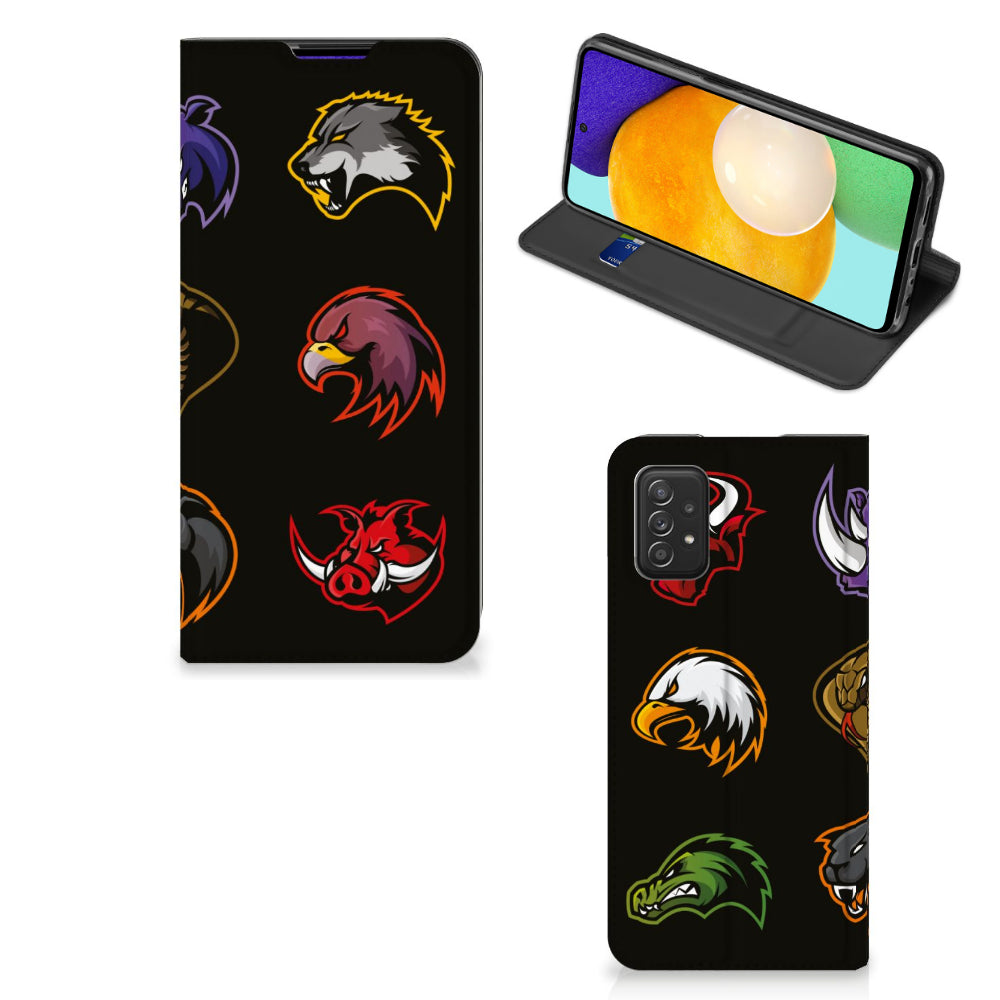 Samsung Galaxy A03s Magnet Case Cartoon with colorful animal designs on a black background.