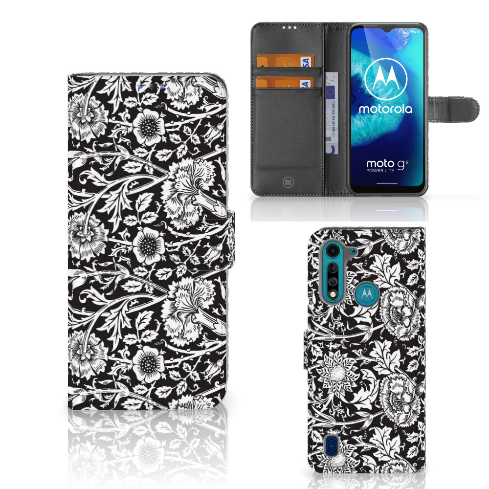 Motorola G8 Power Lite Hoesje Black Flowers