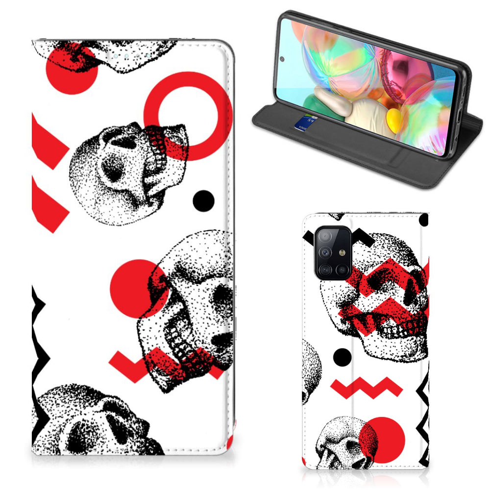 Mobiel BookCase Samsung Galaxy A71 Skull Red