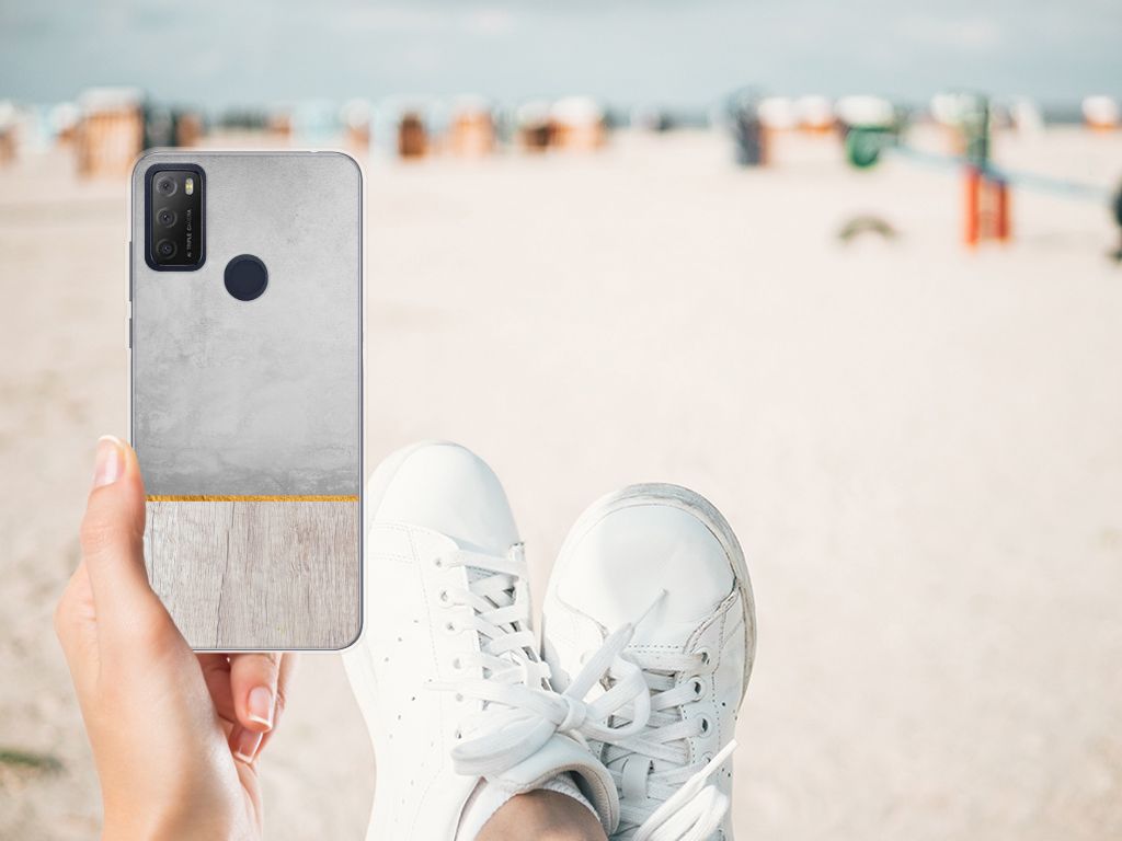 Alcatel 1S (2021) Bumper Hoesje Wood Concrete B2C Telecom
