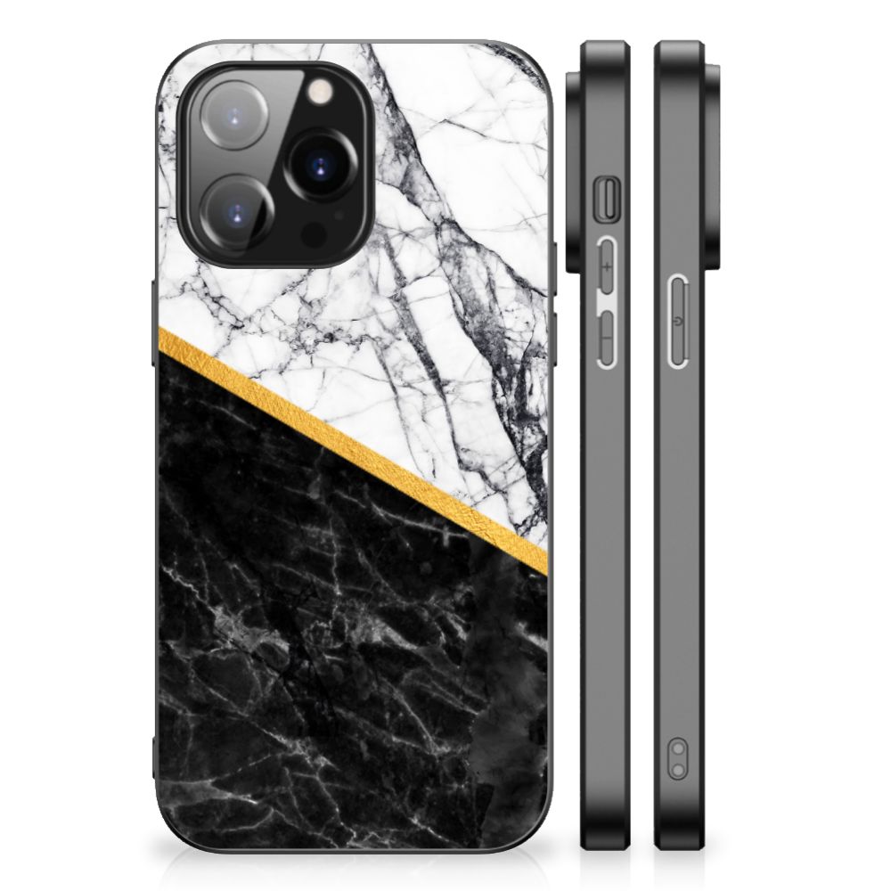 iPhone 14 Pro Max Marmeren Print Telefoonhoesje Marmer Wit Zwart - Origineel Cadeau Man