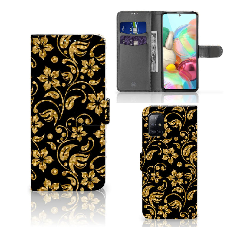 Samsung Galaxy A71 Hoesje Gouden Bloemen