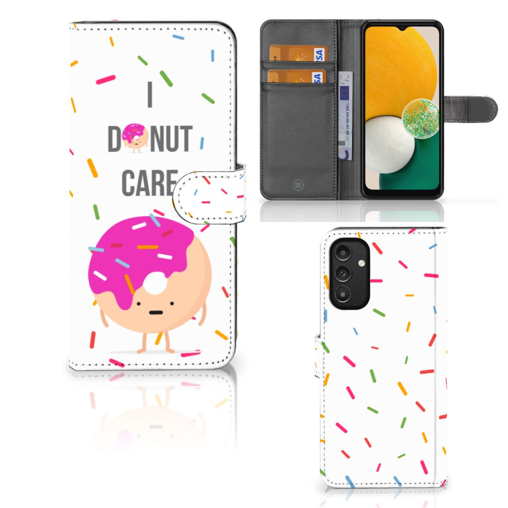 Samsung Galaxy A14 4G Book Cover Donut Roze met grappige donut en tekst 'I DONUT CARE'