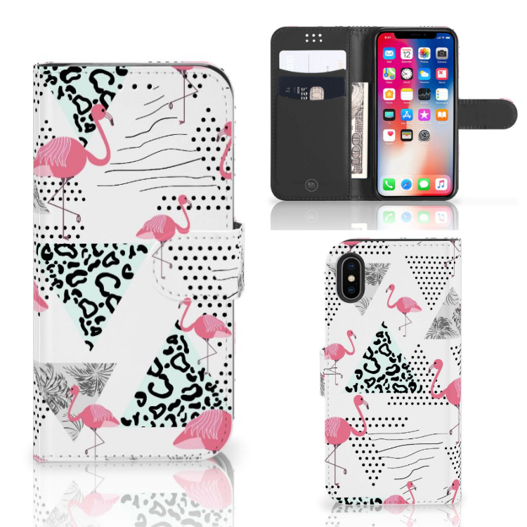 Apple iPhone X | Xs Telefoonhoesje met Pasjes Flamingo Triangle