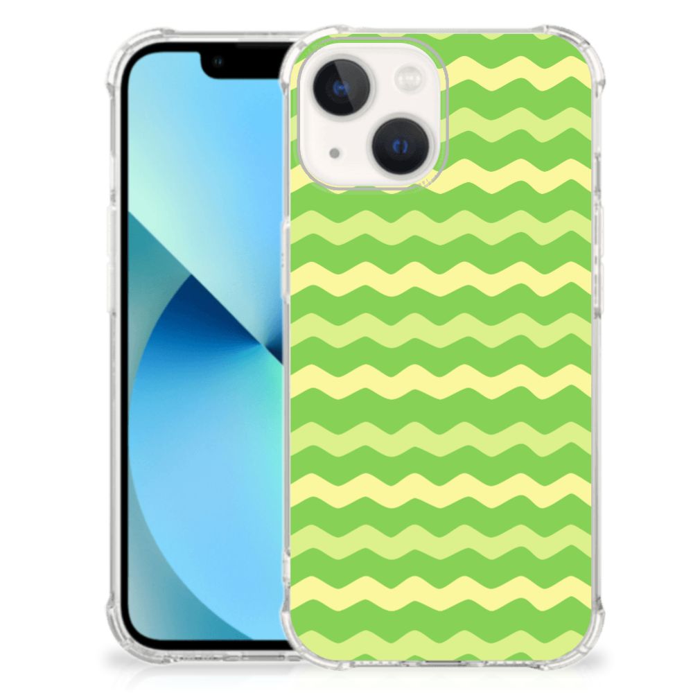 iPhone 13 mini Doorzichtige Silicone Hoesje Waves Green - B2C Telecom
