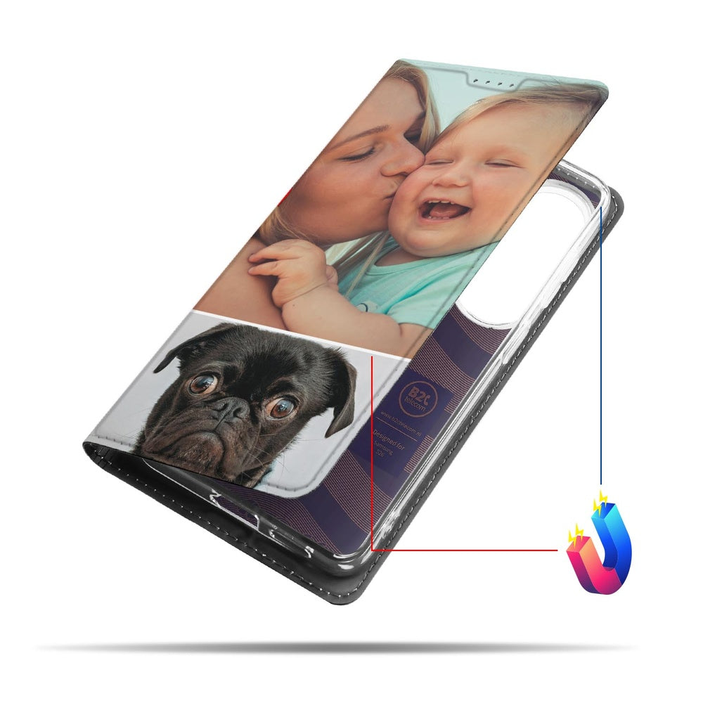 Samsung Galaxy S26 Stand Case Hoesje Maken met Foto | Slim & Draadloos Laden, Fullprint dprint met gezin en hond, Vooraanzicht.
