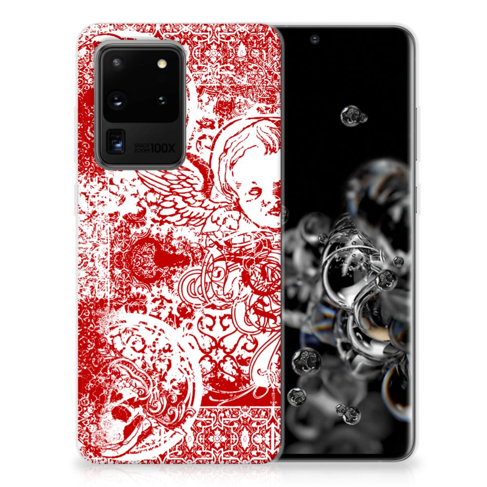 Silicone Back Case Samsung Galaxy S20 Ultra Angel Skull Rood