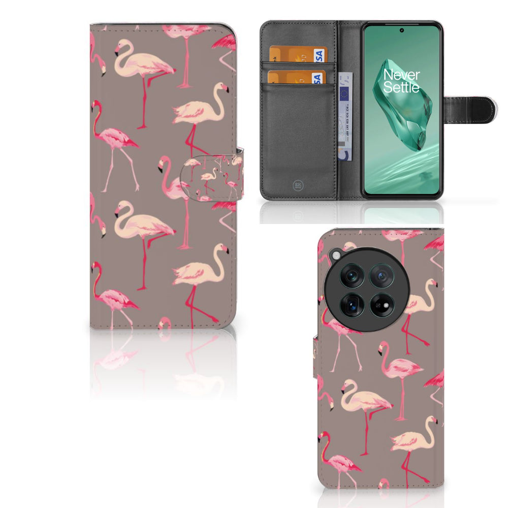 OnePlus 12 Telefoonhoesje met Pasjes Flamingo
