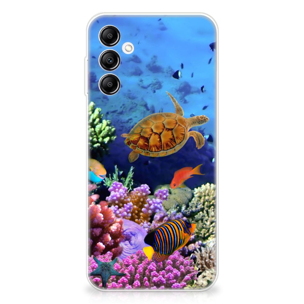 Samsung Galaxy A14 5G TPU Hoesje Vissen met kleurrijke vissen en schildpad op een koraalrif achtergrond.
