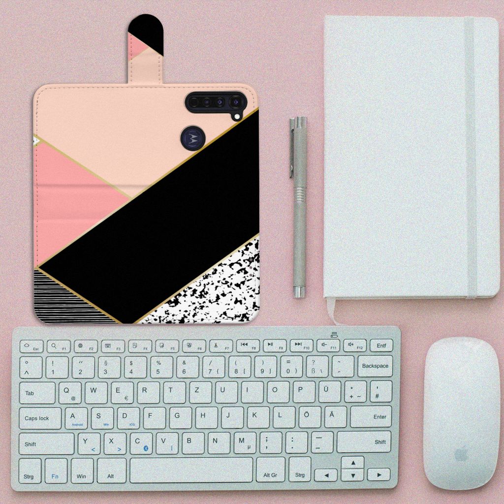 Motorola Moto G Pro Book Case Zwart Roze Vormen