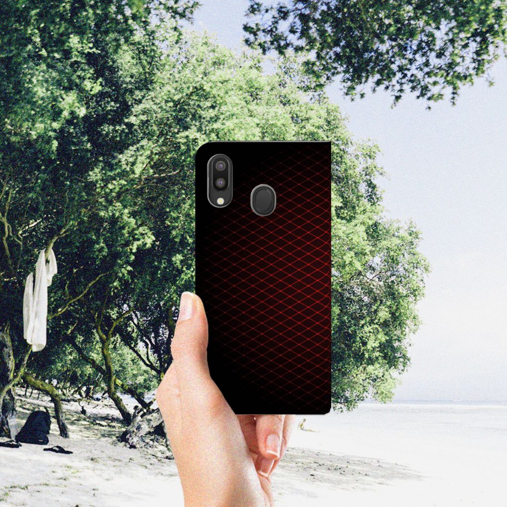 Samsung Galaxy M20 Hoesje met Magneet Geruit Rood