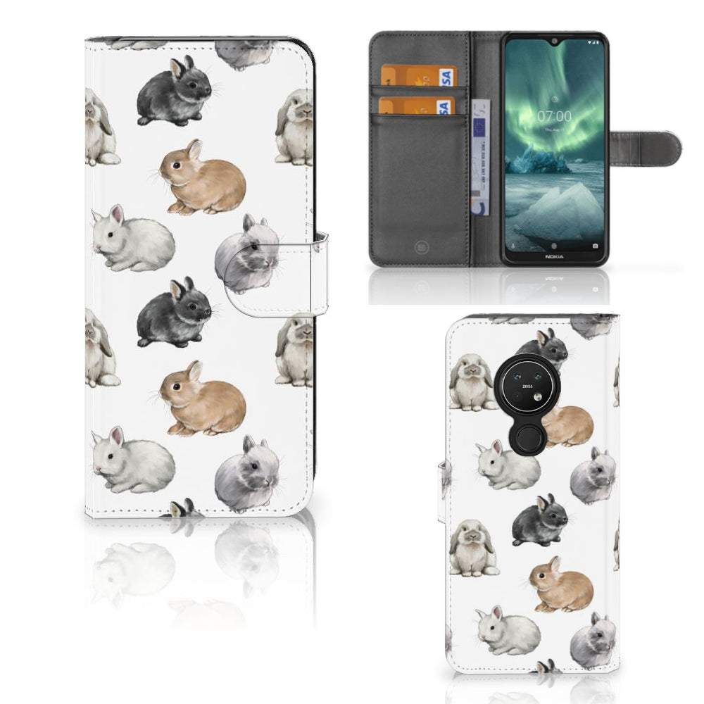 Telefoonhoesje met Pasjes voor Nokia 7.2 | Nokia 6.2 Konijntjes