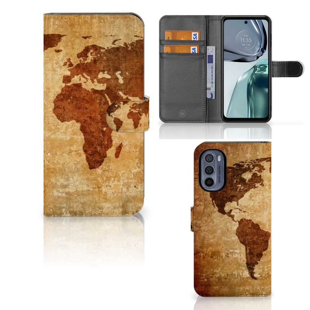 Motorola Moto G62 5G Flip Cover Wereldkaart