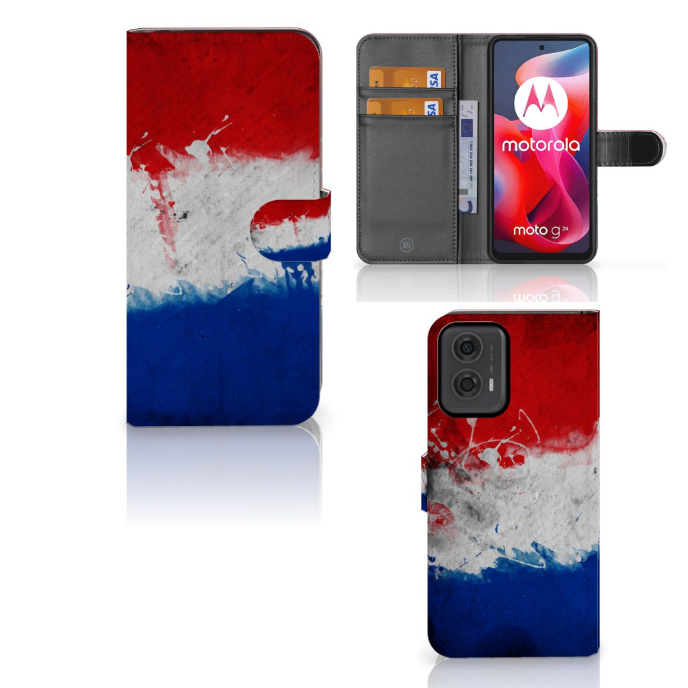 Motorola Moto G24 | G04 | G24 Power Bookstyle Case Nederland met ontwerp van de Nederlandse vlag.