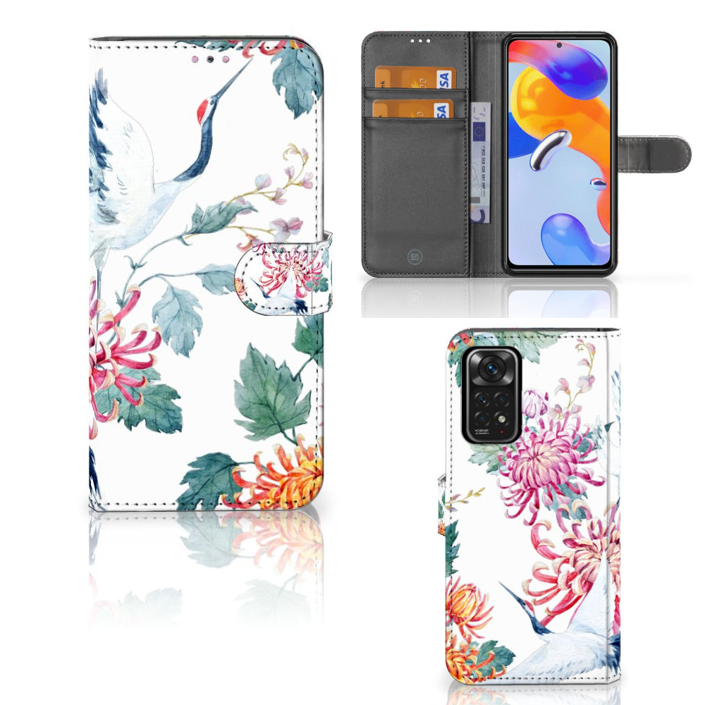 Xiaomi Redmi Note 11 Pro 5G/4G Telefoonhoesje met Pasjes Bird Flowers