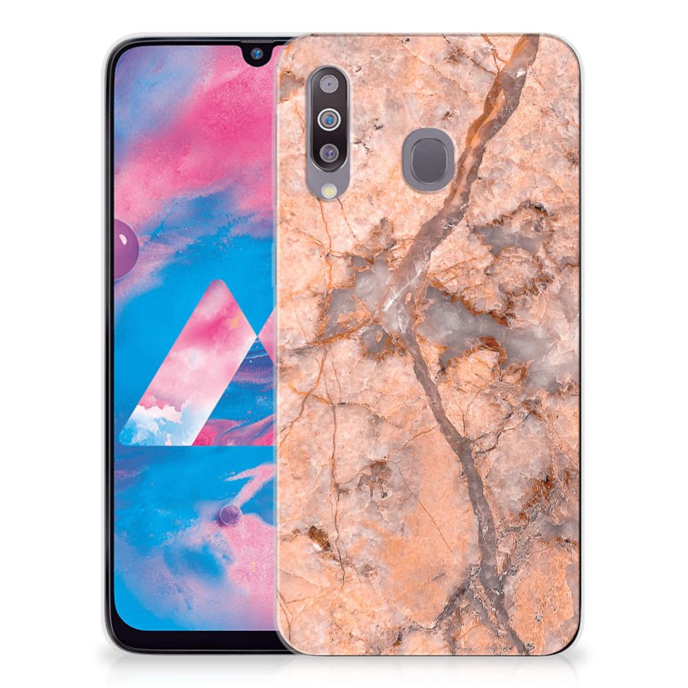 Samsung Galaxy M30 TPU Siliconen Hoesje Marmer Oranje