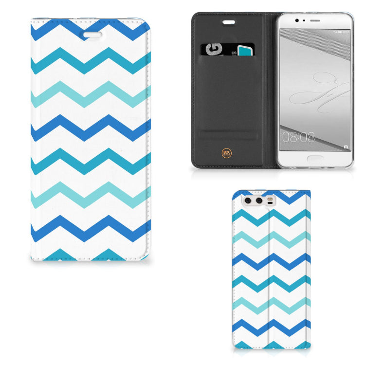 Huawei P10 Plus Hoesje met Magneet Zigzag Blauw