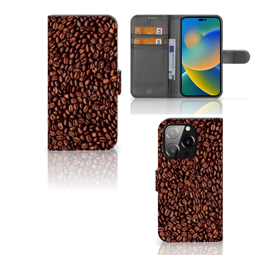 iPhone 14 Pro Book Cover Koffiebonen met een design van rijke koffiebonen âī¸ voor koffieliefhebbers.
