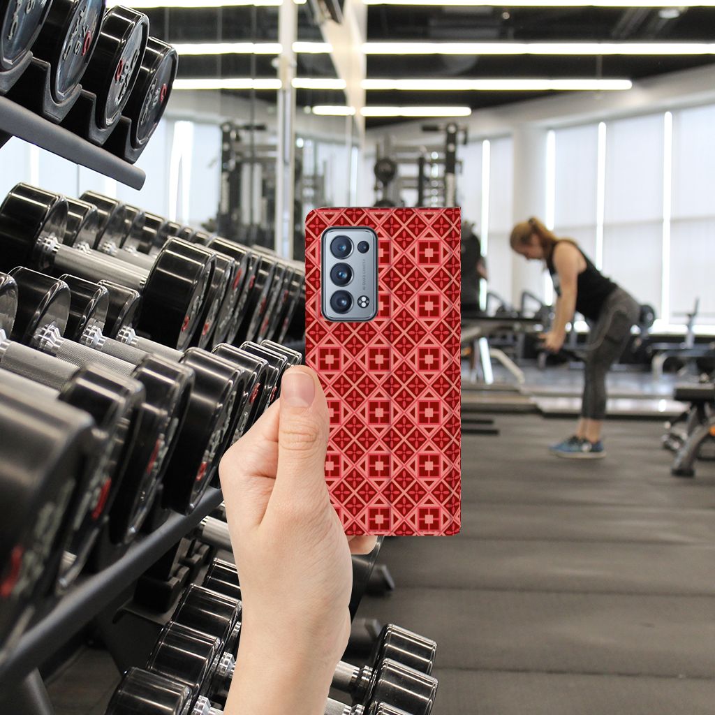 OPPO Reno 6 Pro Plus 5G Hoesje met Magneet Batik Rood - B2C Telecom