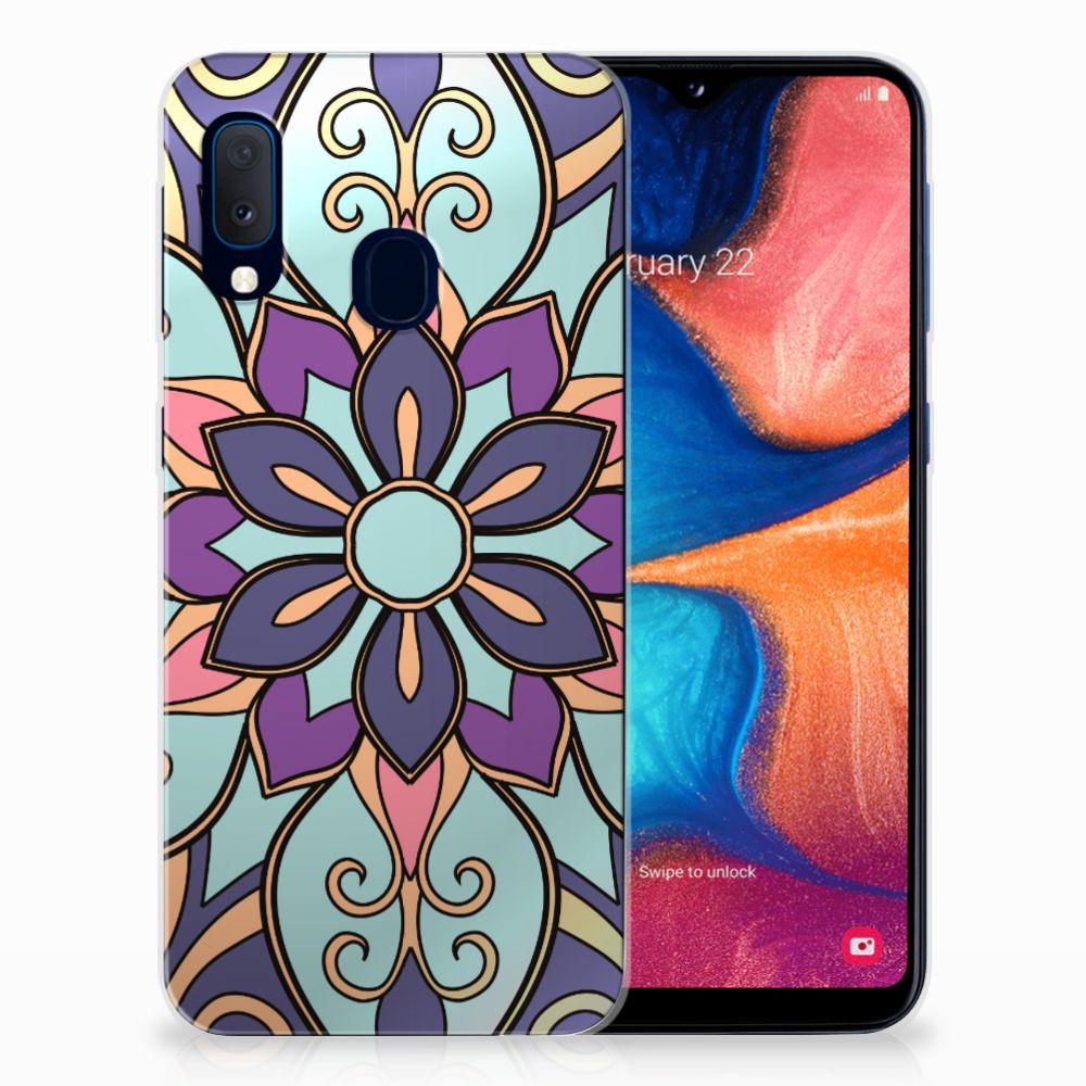 Samsung Galaxy A20e TPU Case Purple Flower