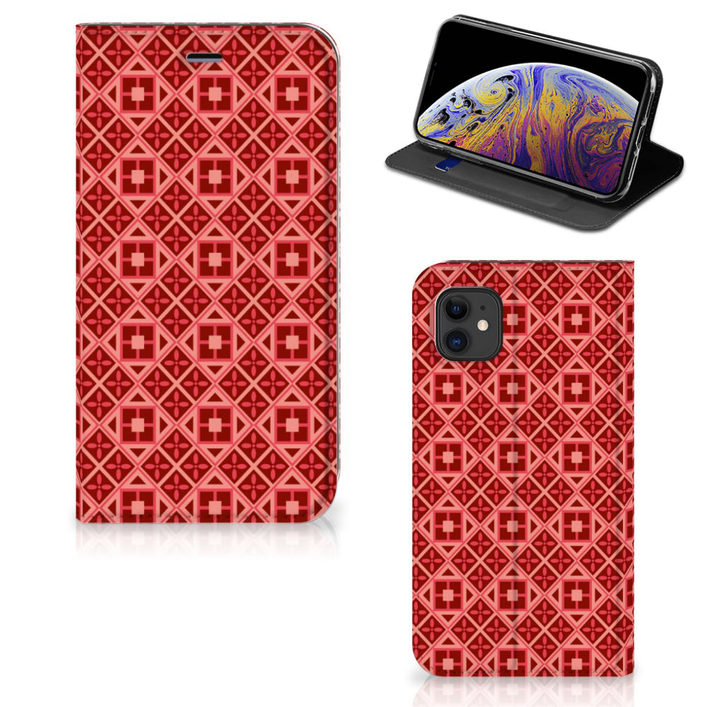 Apple iPhone 11 Hoesje met Magneet Batik Rood