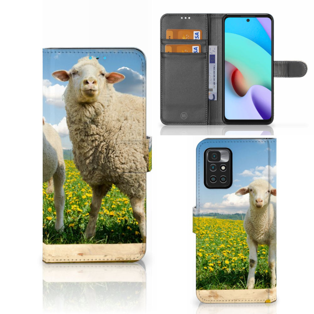 Xiaomi Redmi 10 Telefoonhoesje met Pasjes Schaap en Lammetje