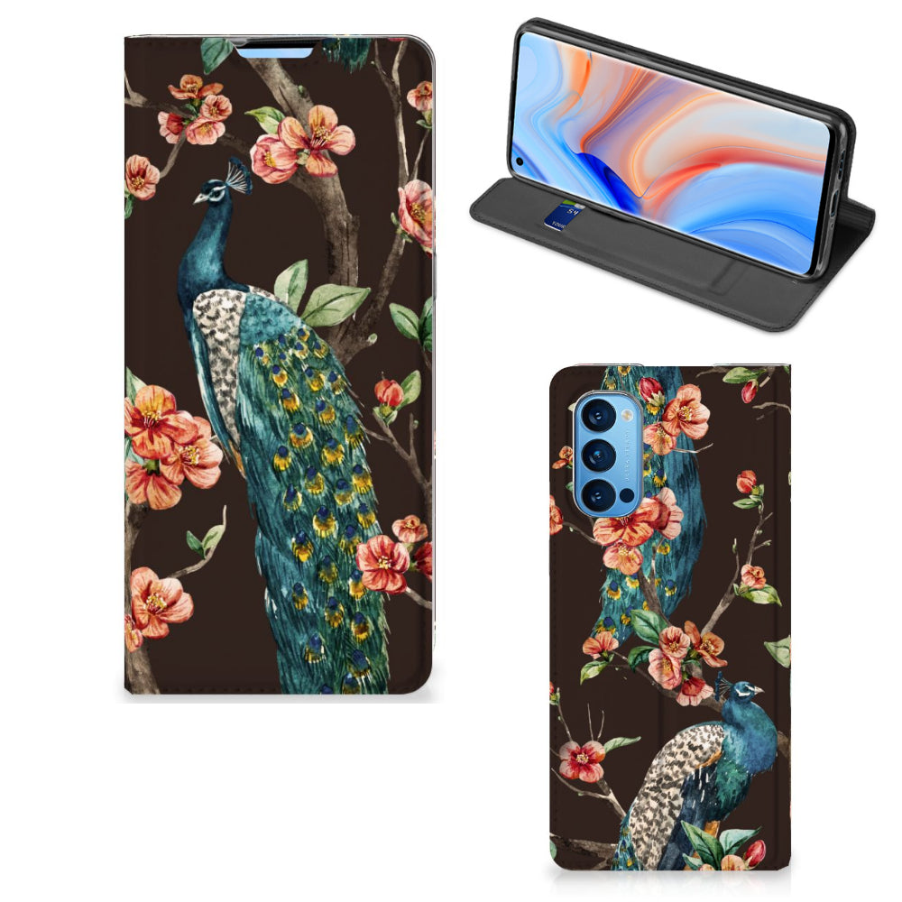 OPPO Reno4 Pro 5G Hoesje maken Pauw met Bloemen