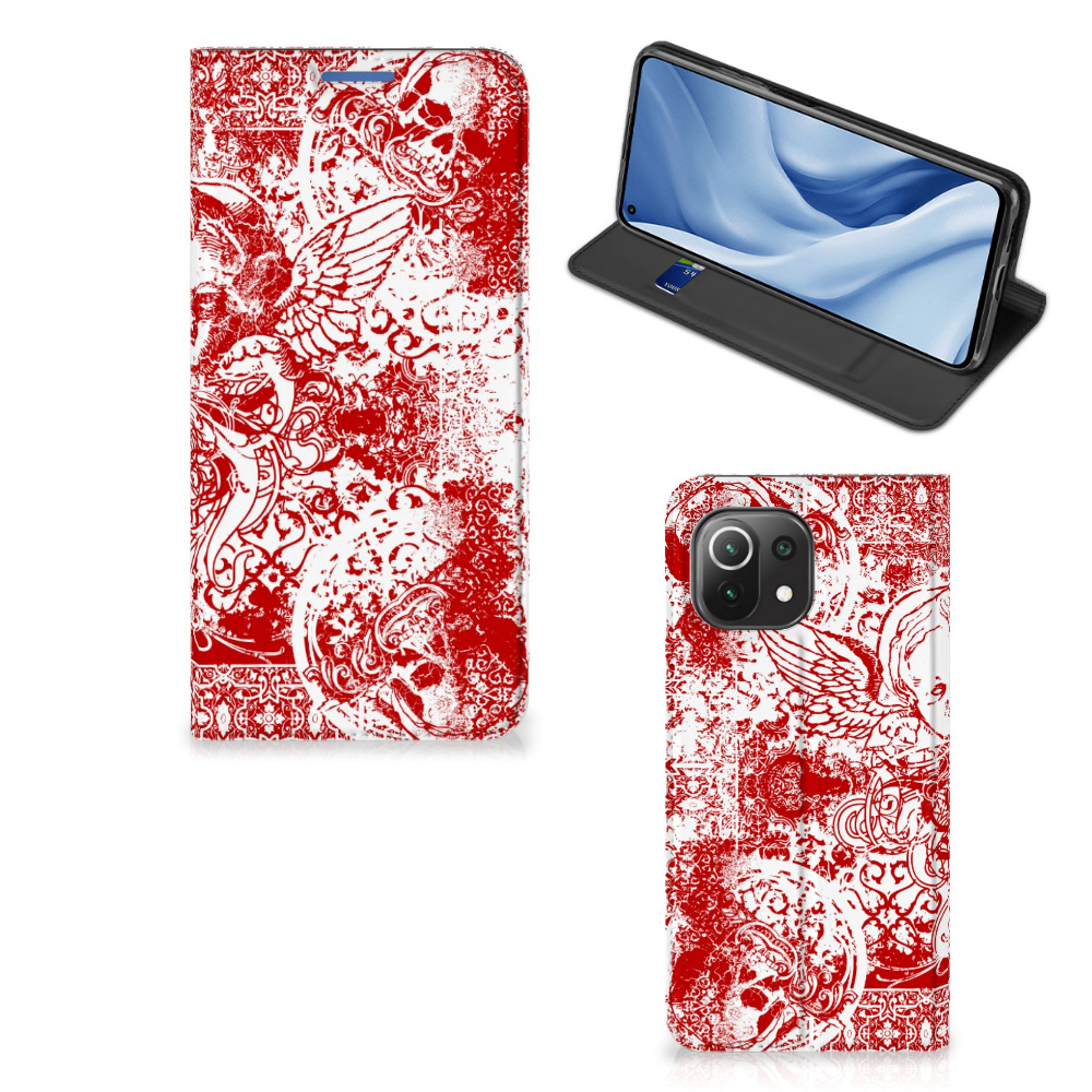 Mobiel BookCase Xiaomi 11 Lite NE 5G | Mi 11 Lite Angel Skull Rood - B2C Telecom