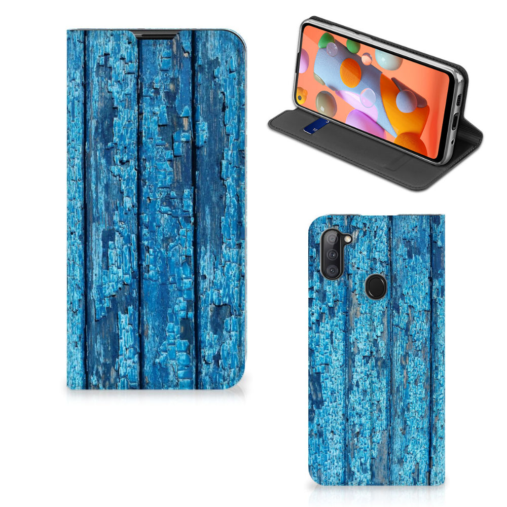 Samsung Galaxy M11 | A11 Book Wallet Case Wood Blue