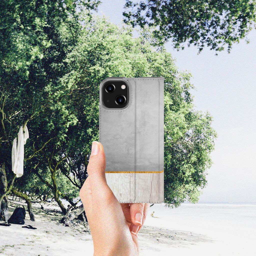 iPhone 14 Book Wallet Case Wood Concrete - B2C Telecom