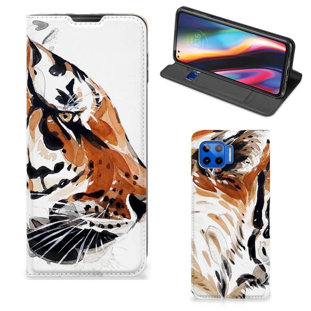 Bookcase Motorola Moto G 5G Plus Watercolor Tiger - B2C Telecom