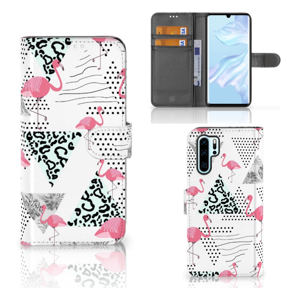 Huawei P30 Pro Telefoonhoesje met Pasjes Flamingo Triangle