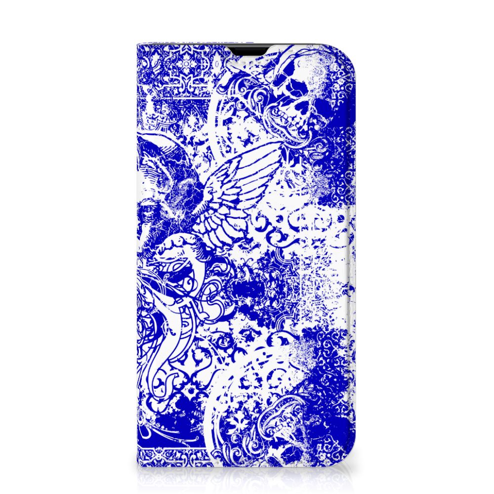 Mobiel BookCase iPhone 13 Pro Angel Skull Blauw - B2C Telecom
