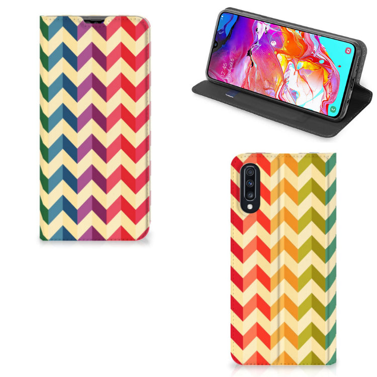 Samsung Galaxy A70 Hoesje met Magneet Zigzag Multi Color