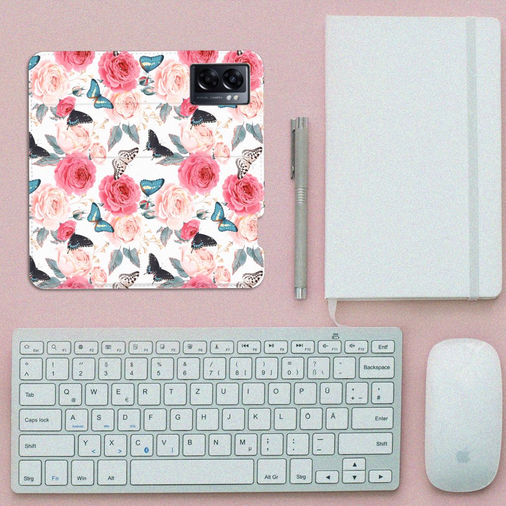 OPPO A77 5G | A57 5G Smart Cover Butterfly Roses - B2C Telecom