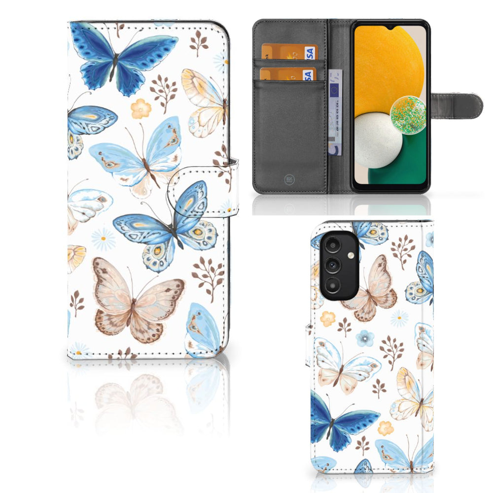 Telefoonhoesje met Pasjes voor Samsung Galaxy A14 4G Vlinder met vlinder design en ruimte voor pasjes.