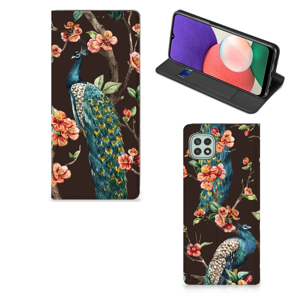 Samsung Galaxy A22 5G Hoesje maken Pauw met Bloemen - B2C Telecom